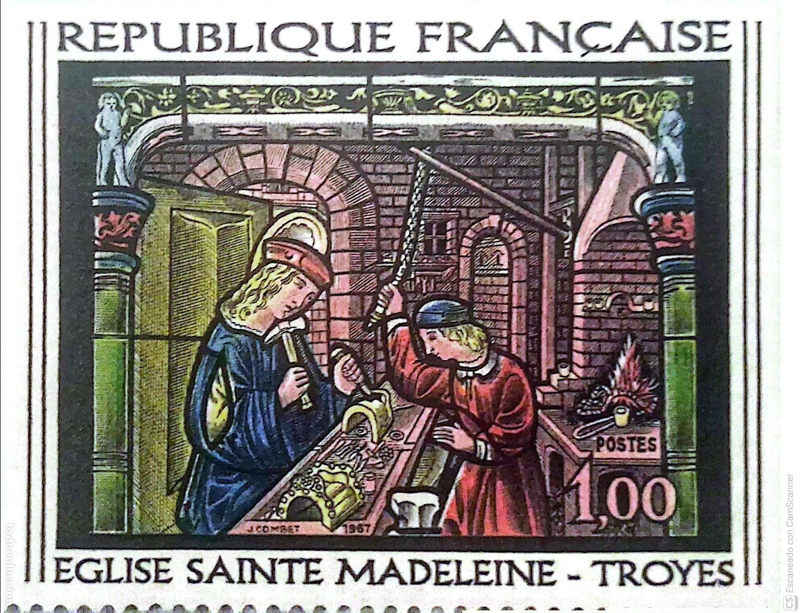 Sellos: Francia. 1531 Obra de Arte: Vidriera de la iglesia de Santa. Magdalena de Troyes. 1967. Sellos nuev