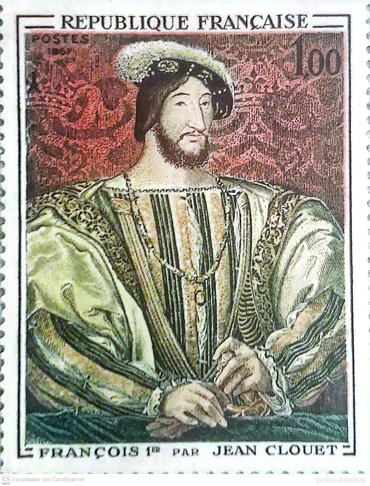 Briefmarken: Francia. 1518 Obra de Arte: Retrato de Francisco I, por Jean Clouet. 1967. Sellos nuevos y numerac