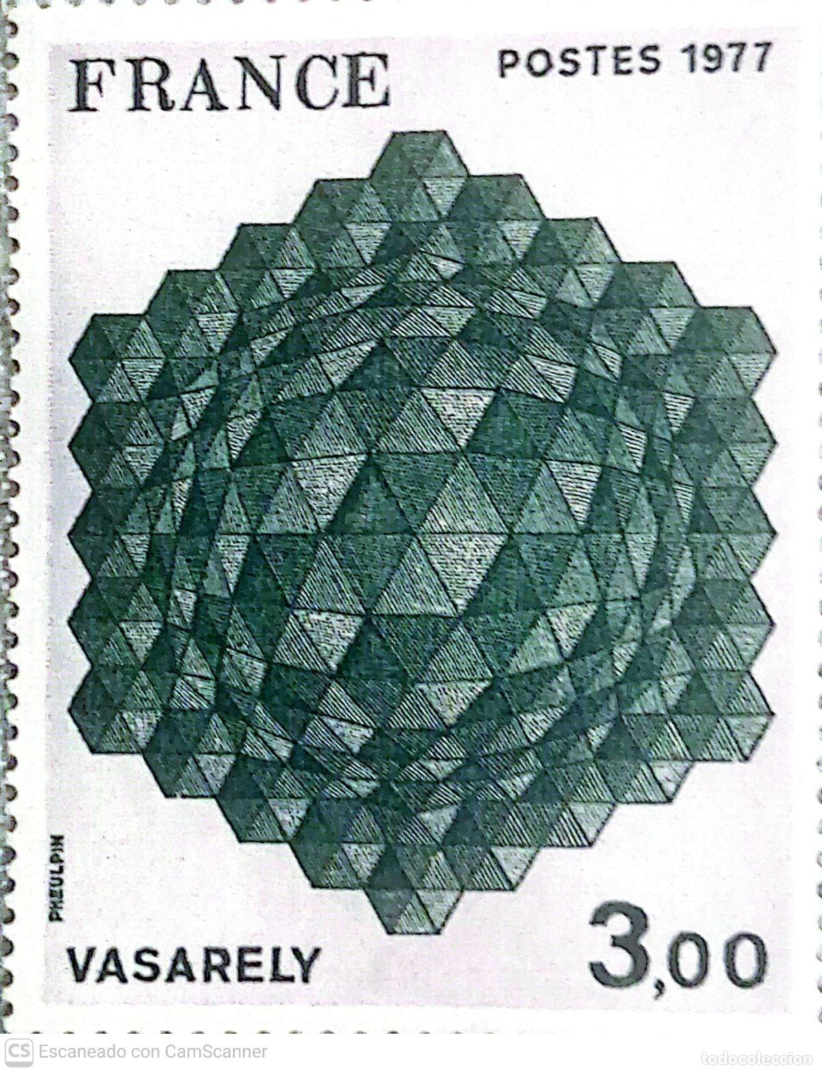 Briefmarken: Francia. 1924 Obra de Arte: Homenaje al hex&aacute;gono, de Victor Vasarely, pionero del Op Art. 1977. Se