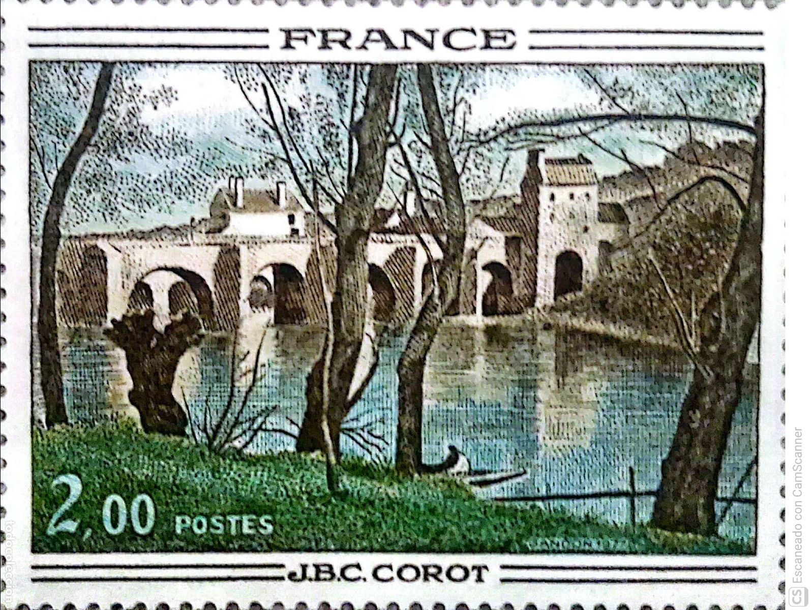 Stamps: Francia. 1923 Obras de arte: Puente de Mantes, de Camile Corot. 1976. ﻿Sellos nuevos y numeraci&oacute;n