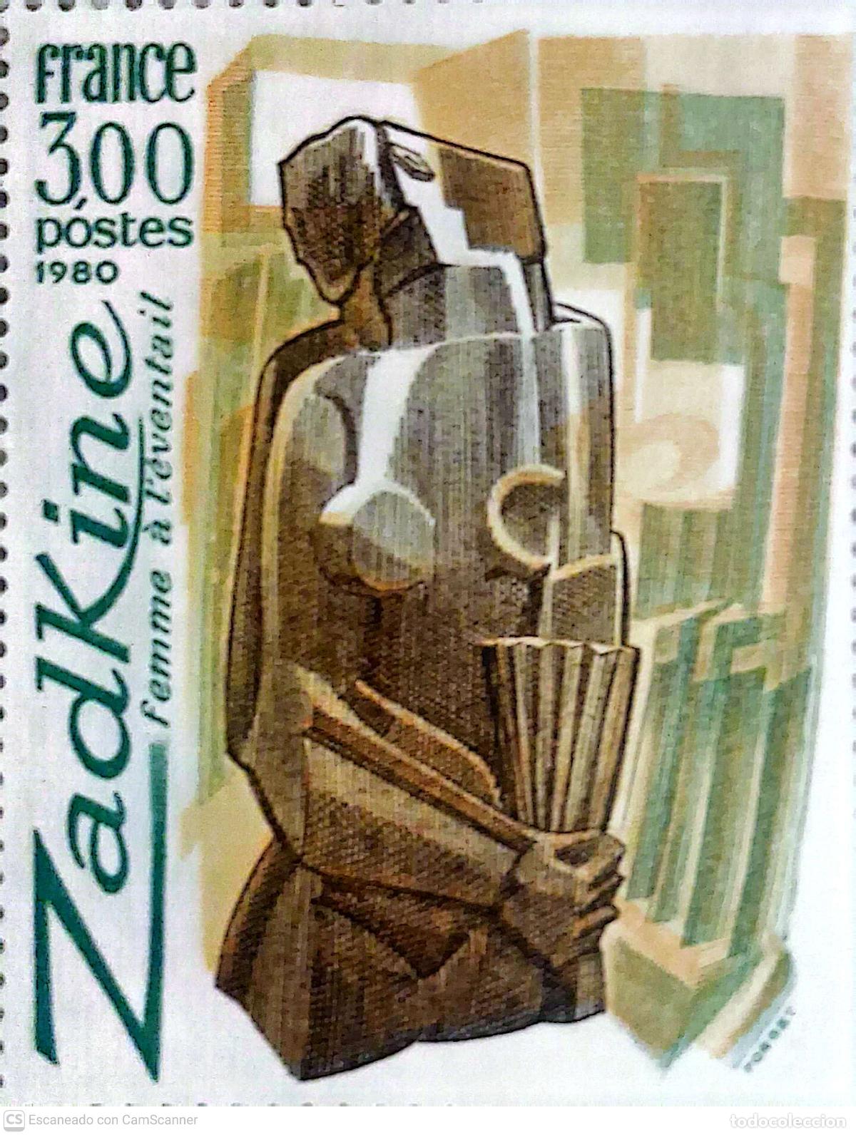 Sellos: Francia. 2074 Arte: Mujer con abanico de Zadkine. 1980. ﻿Sellos nuevos y numeraci&oacute;n Yvert