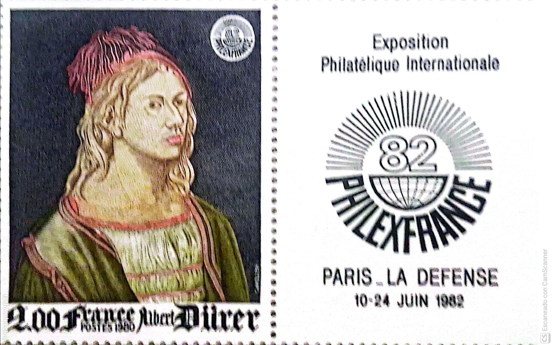 Sellos: Francia. 2090 Philexfrance'82. Autoretrato de Albert D&uuml;rer + Vi&ntilde;eta. 1980. ﻿Sellos nuevos y numera