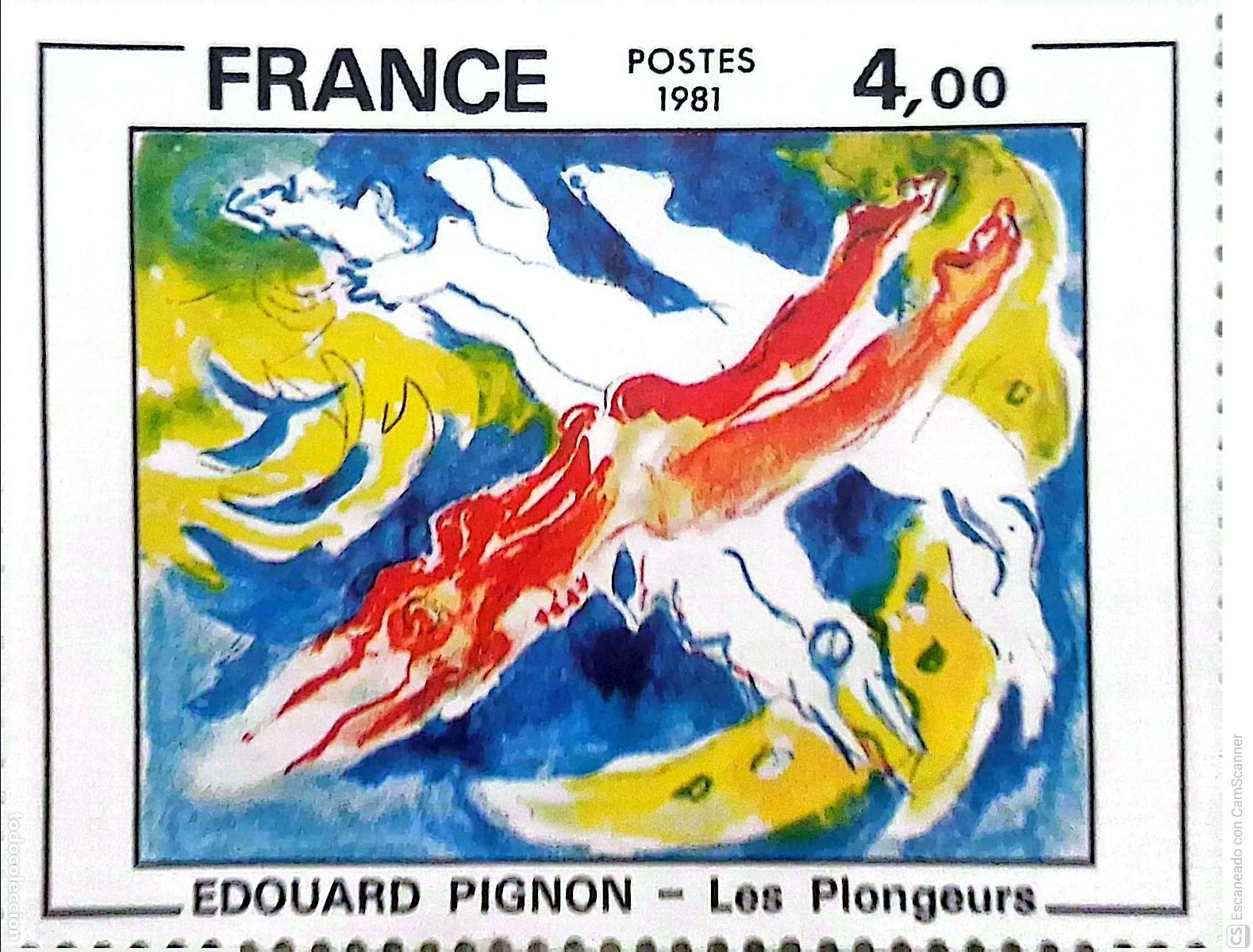 Stamps: Francia. 2168 Creaci&oacute;n filat&eacute;lica. Cuadro: Les Plongeurs, de Edouard Pgnon. 1981. ﻿Sellos nuevos y