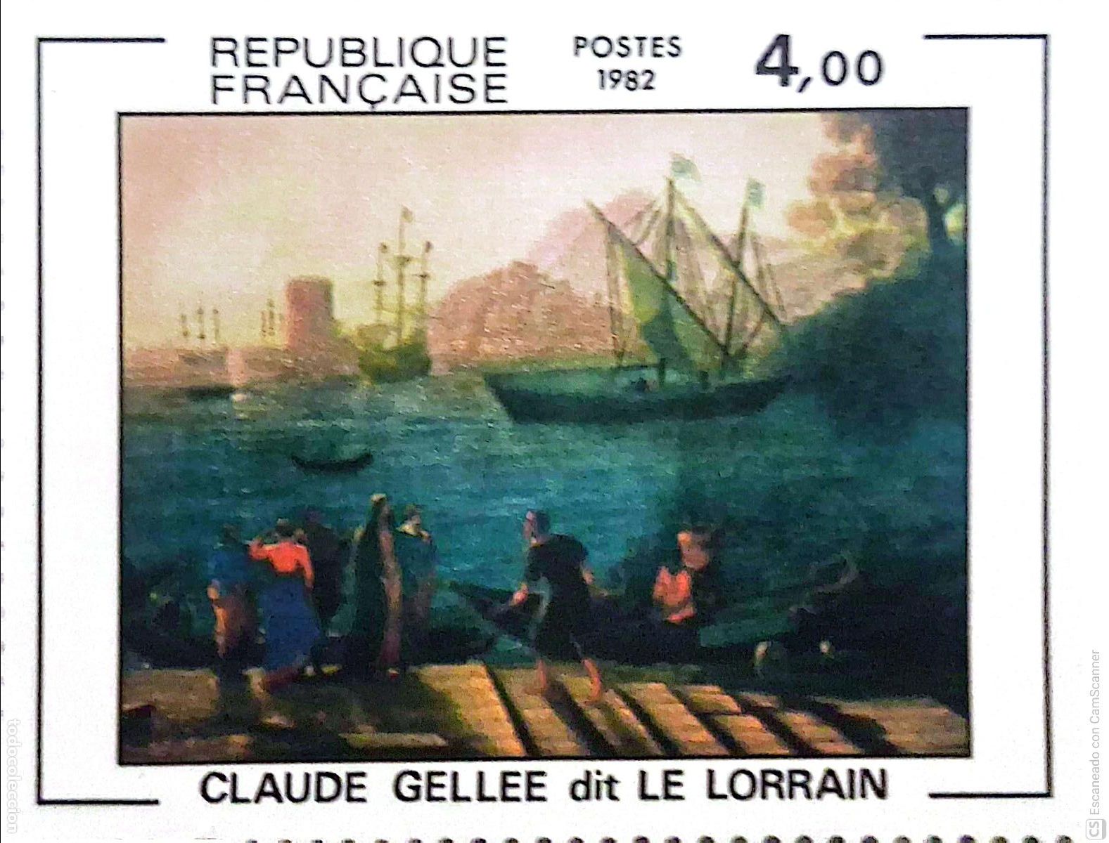 Selos: Francia. 2211 Serie art&iacute;stica: El embarco de Santa Paula Romana, de Claude Lorrain. 1982. ﻿Sellos