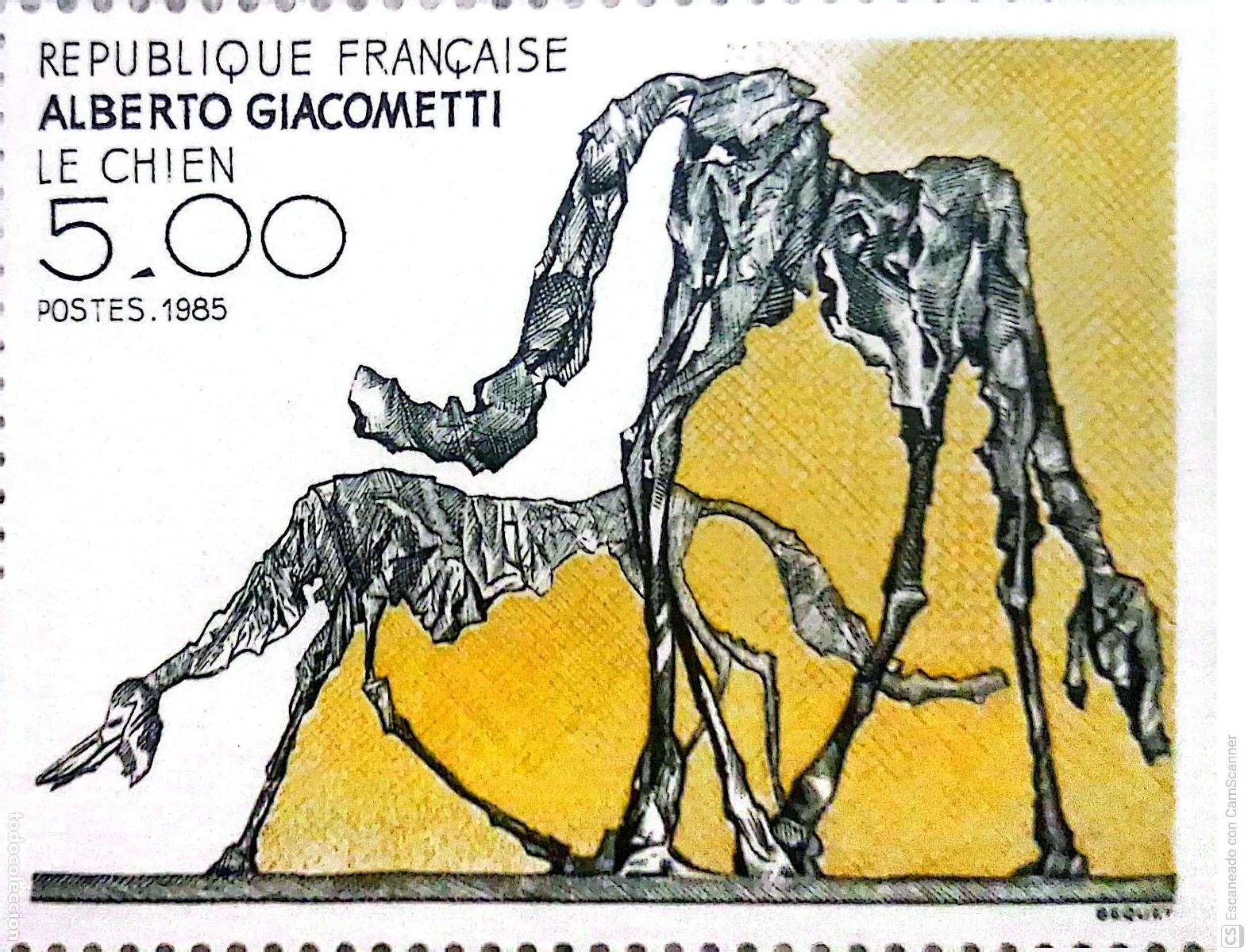 Sellos: Francia. 2383 Serie art&iacute;stica: Escultura El perro, de Alberto Giacometti. 1985. ﻿Sellos nuevos y n