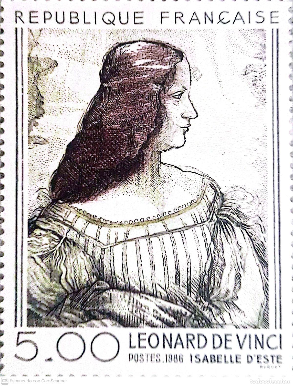 Sellos: Francia. 2446 Serie art&iacute;stica: Retrato de Isabel de Este, de Leonardo da Vinci, marquesa de Mantua.