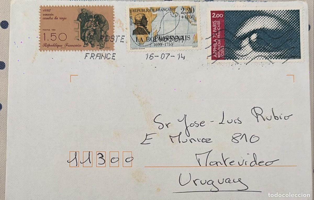 Briefmarken: TS.)1972, FRANCE, FROM PARIS TO MONTEVIDEO, POSTAL COVER, THREE STAMPS: TOP LEFT &rdquo;CENTENARY OF THE R
