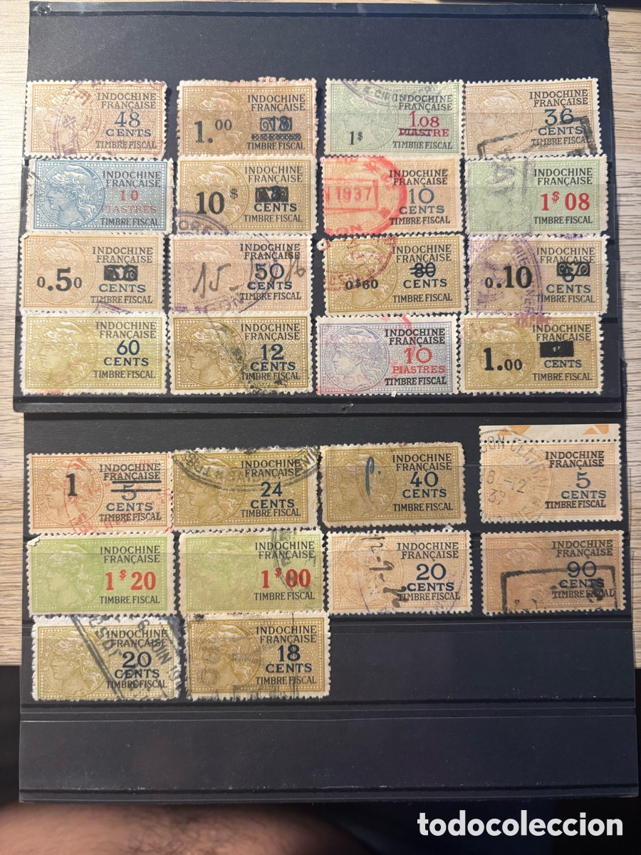 Sellos: Lote sellos indochina Francesa 1920-1937 Timbres fiscales 26 unidades
