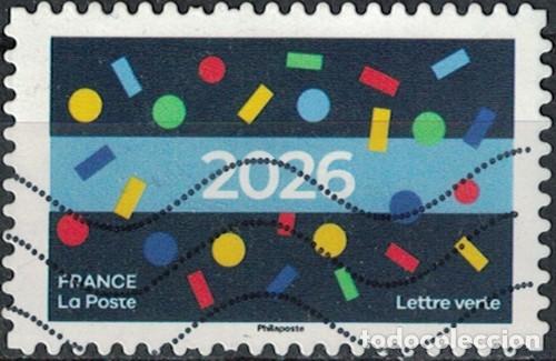 Briefmarken: Francia 2025 Oblit&eacute;r&eacute; Used Des F&ecirc;tes Hautes en Couleurs Confettis et inscription 2026 Y&T FR 2654