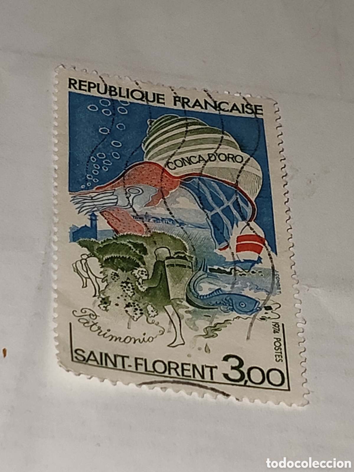 Sellos: Sello de Francia XX golfo de Sain-Florent y los vi&ntilde;edos de Patrimonio en Corcega 1974