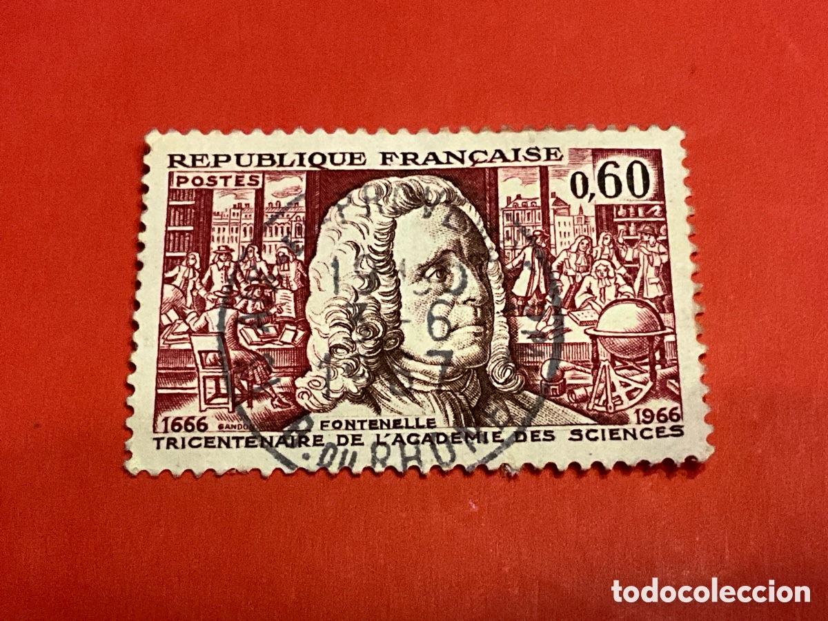 Sellos: Francia 1966. Yvert 1487. Tricentenario Academia Ciencias (Fontenelle). Matasellado