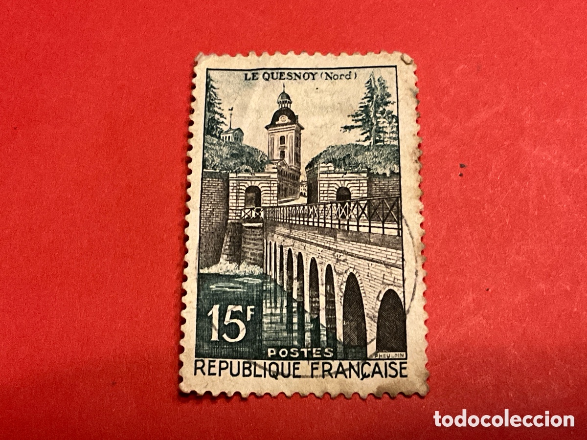 Sellos: FRANCIA 1957 - YVERT 1133 - LE QUESNOY (NORD) 15F USADO/MATASELLADO