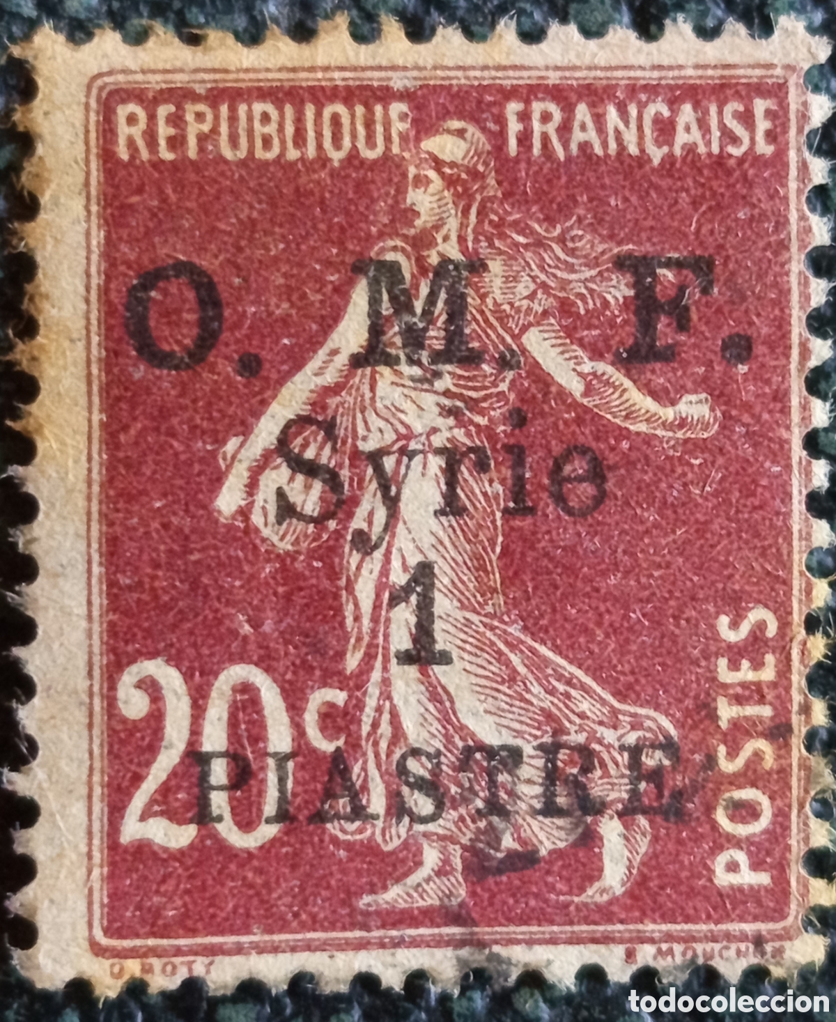 Sellos: Siria 1921 O.M.F. 1 Piastre sobre 20c (Cat&aacute;logo Scott #115 / Yvert #60)