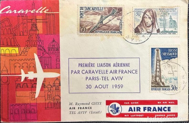 Sellos: TS.)1959, FRANCE, FIRST DAY COVER, AIRMAIL, FROM PARIS (FRANCE) TO TEL AVIV (ISRAEL), FEATURES A COL