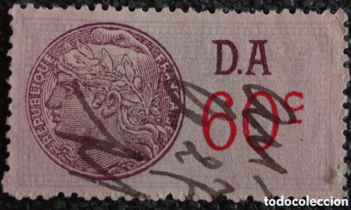 Briefmarken: Sello Fiscal Francia 1936 Medall&oacute;n Daussy 60c D.A Usado (Yvert #68 / Barefoot #68)