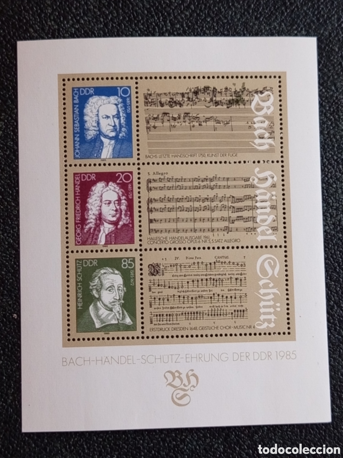 Sellos: Hoja Bloque Alemania Oriental DDR 1985 M&uacute;sica Bach H&auml;ndel Michel Block 81