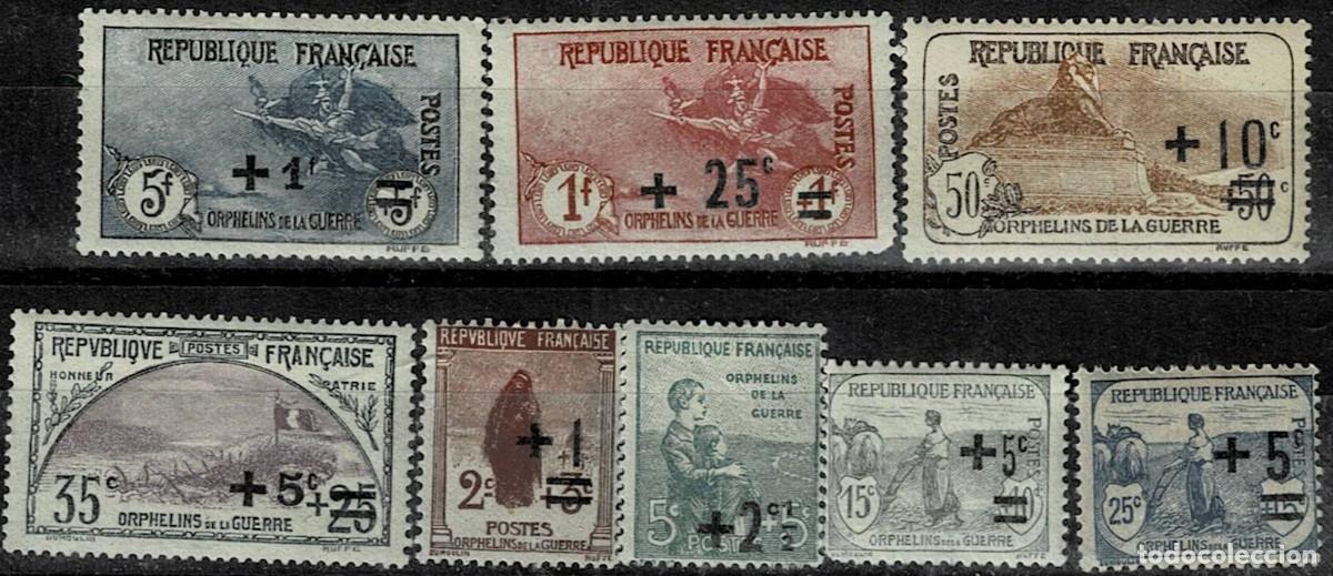 Sellos: CL7-5 FRANCIA 1926 PRO HUERFANOS DE GUERRA Ivert n&ordm; 162-169 con fijasellos