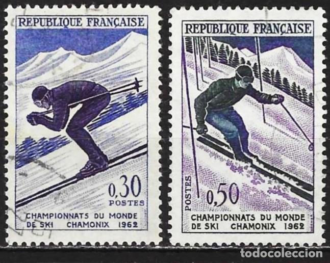 Sellos: Francia 1962 - Mi 1379 & 1380 - YT 1326 & 1327 - Campeonatos del Mundo de Esqu&iacute; en Chamonix