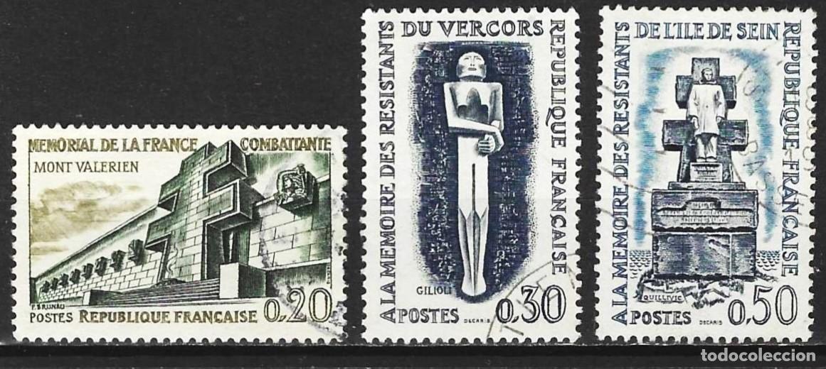 Sellos: Francia 1962 - Mi 1389 a 1391 - YT 1335 a 1337 - Monumentos conmemorativos de la Resistencia