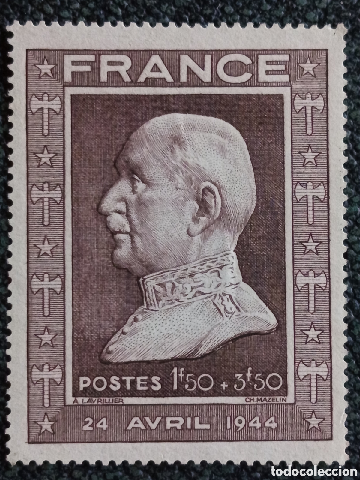 Sellos: Sello Francia 1944 Mariscal Petain 1f50+3f50 Yvert 606 / Michel 619 MH