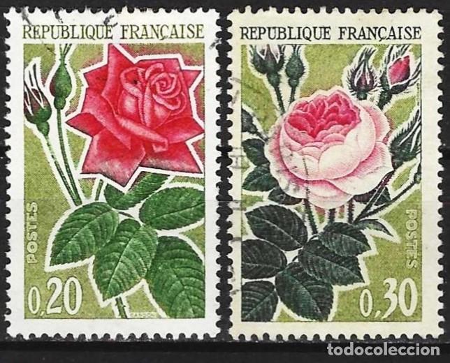 Sellos: Francia 1962 - Mi 1409 & 1410 - YT 1356 & 1357 - Flores : Rosas