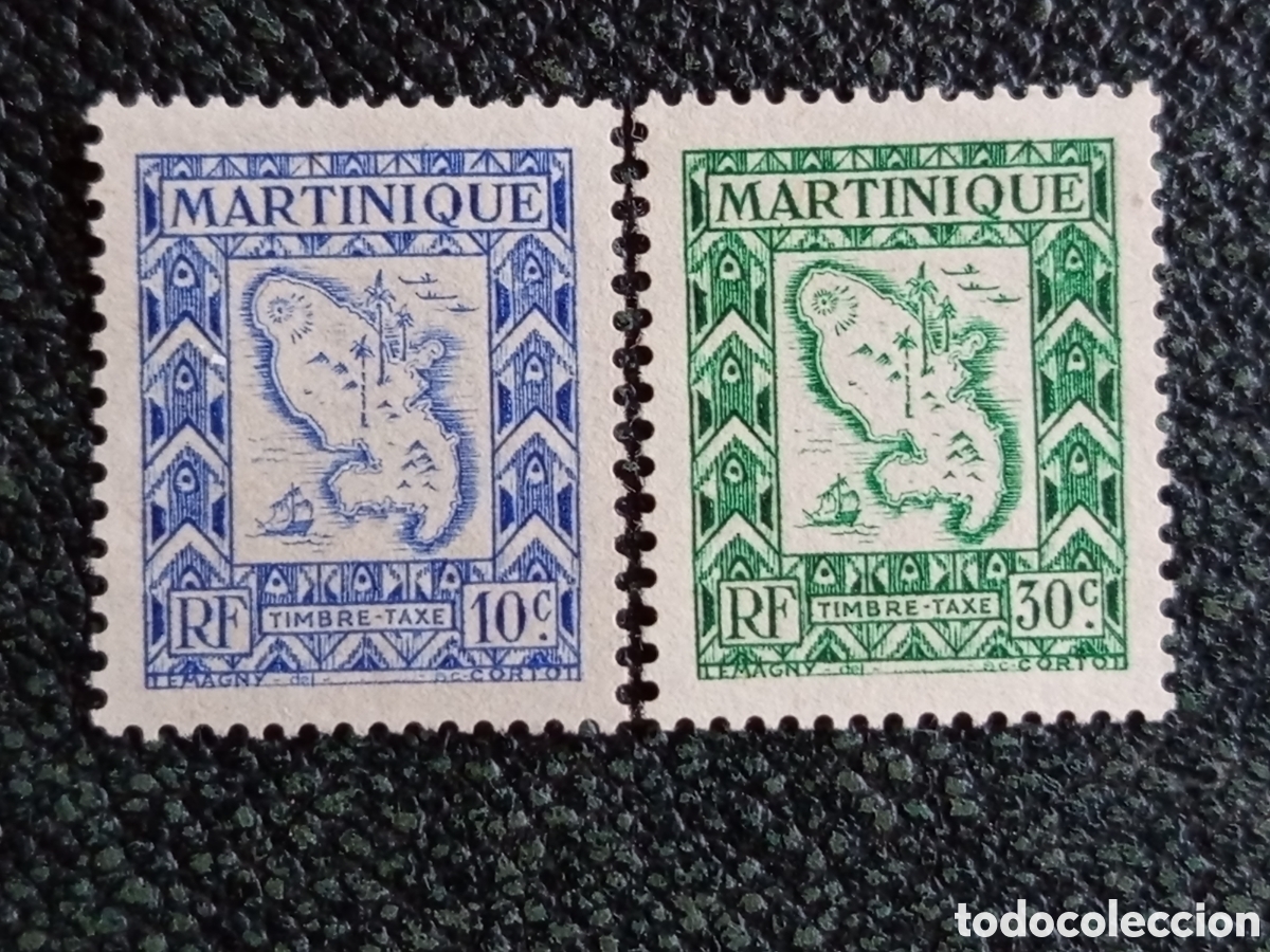 Sellos: Pareja Sellos Tasa Martinica 1947 Mapa - Yvert T27/T28 MH