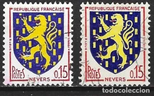 Sellos: Francia 1962 - Mi 1407 - YT 1354 - Escudo de armas de Nevers ( 2 tonos de amarillo )