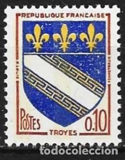 Sellos: Francia 1962 - Mi 1420 y - YT 1353a - Escudo de armas de Troyes ( 3 tiras de f&oacute;sforo ) MNH**