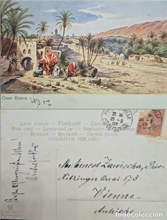 Sellos: MI) 1907 FRENCH ALGERIA, POSTCARD SENT FROM CONSTANTINE TO VIENNA,SOWER LINEAR BACKGROUND BY ROTY (M