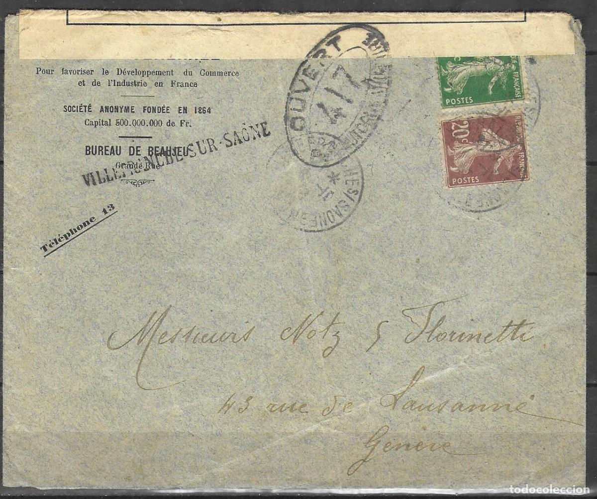 Sellos: Carta censurada de la Guerra 14-18 (1916) - Francia a Suiza - Faja de censura militar N&deg; 417