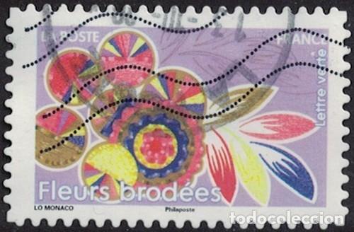 Sellos: Francia 2025 Oblit&eacute;r&eacute; Used Douzi&egrave;mes Fleurs Brod&eacute;es Y&T FR 2587 SU