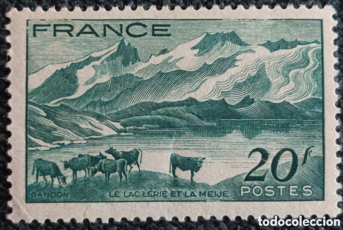 Sellos: Sello Francia 1943 Paisaje Lac L&eacute;rie et la Meije 20 Francos (Yvert 582 / MI 594)