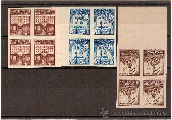 Stamps: SELLOS DE BARCELONA SIN DENTAR BLOQUE DE QUATRO TRES MOTIVOS DIFERENTES