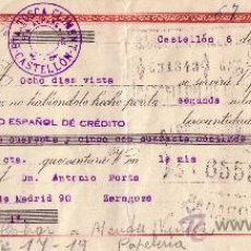Sellos: ESPAÑA. CASTELLÓN. 1943. LETRA DE CAMBIO REINTEGRADA CON SELLO FISCAL. MAGNÍFICA.. Lote 24588179
