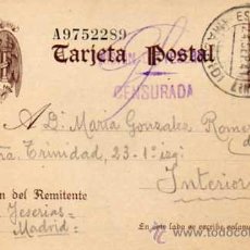 Sellos: PRISION DE YESERIAS MADRID. CENSURADA. ENTERO POSTAL. ESCRITA EL 22 DEL 9 DE 1941. SECUELAS GUERRA . Lote 23531311