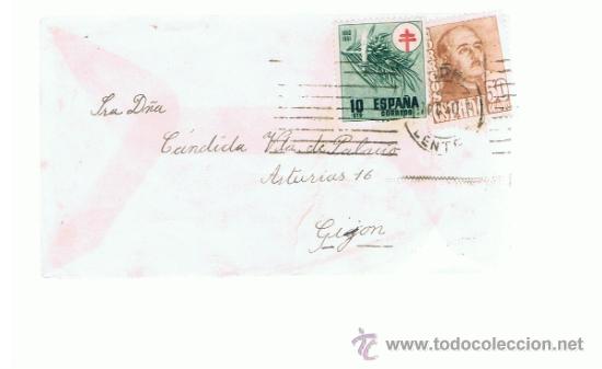 Sellos: franco circulada 1950   a gijon - Foto 1