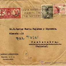 Sellos: SOBRE CON CARTA RICARDO LUPUZCOA. PINTURA, ETC PAMPLONA. 1946 AÑO EUCARISTICO MARIANO.