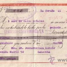 Sellos: LA CORUÑA. 1942. LETRA DE CAMBIO DE FALANGE REINTEGRADA CON SELLO FISCAL. MAGNÍFICA.