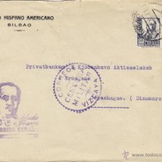 Sellos: CARTA BANCO HISPNO CORREOS CENSURA MILITAR VIZCAYA 1937 MAT. BILBAO DESTINO DINAMARCA EFIGIE FRANCO