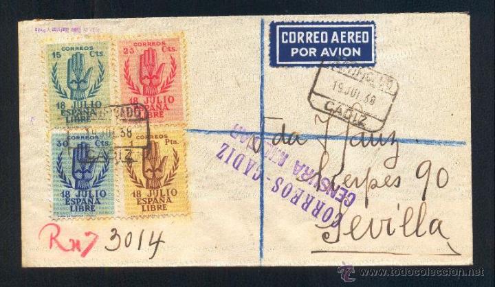 Sellos: 1938.- C&Aacute;DIZ A SEVILLA - Foto 1