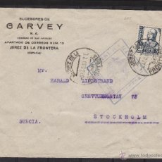 Sellos: SOBRE GARVEY CENSURA MILITAR JEREZ 1938 ( CÁDIZ ) DEST SUECIA FRANQ ISABEL 825 DORSO EFIGIE FRANCO
