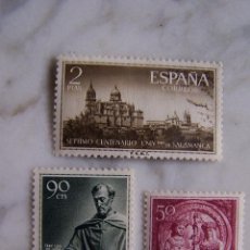 Sellos: LOTE DE 3 SELLOS SÉPTIMO CENTENARIO UNIVERSIDAD DE SALAMANCA. ESPAÑA, 1953. SIN USO, CON GOMA.. Lote 98491551