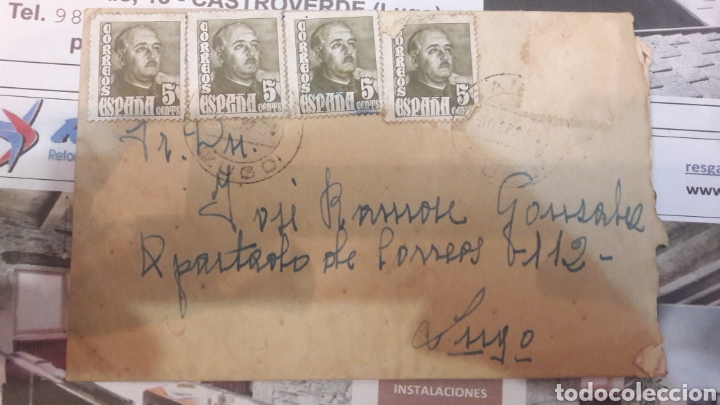Sellos: Sobre circulado Samos a Lugo 1954 - Foto 1