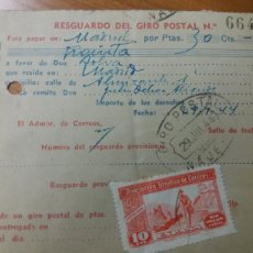 Sellos: NAJERA. RIOJA. GIRO POSTAL A MADRID. 1944. VIÑETA 10 CENTS. Lote 128723320