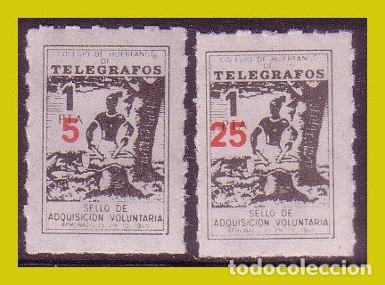 Selos: Hu&eacute;rfanos de tel&eacute;grafos, Aportaci&oacute;n voluntaria, 1 pta negro habilitado +5 y + 25 en rojo * *