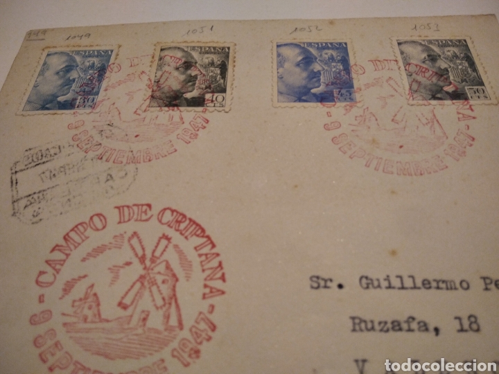 Sellos: Sobre con sellos cu&ntilde;o CAMPO DE CRIPTANA 1947 certificado - Foto 2