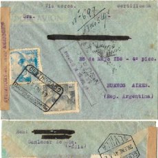 Sellos: 1941 CARTA CERTIFICADO SANLÚCAR DE BARRAMEDA, CADIZ A ARGENTINA CENSURA MILITAR. CORREO AÉREO.. Lote 247168615