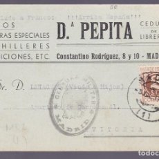 Sellos: F2-8-TARJETA IMPRESA CÉDULA LIBRERIA MADRID -VITORIA 1939 LIBRERIA DOÑA PEPITA. CENSURA. Lote 362404770