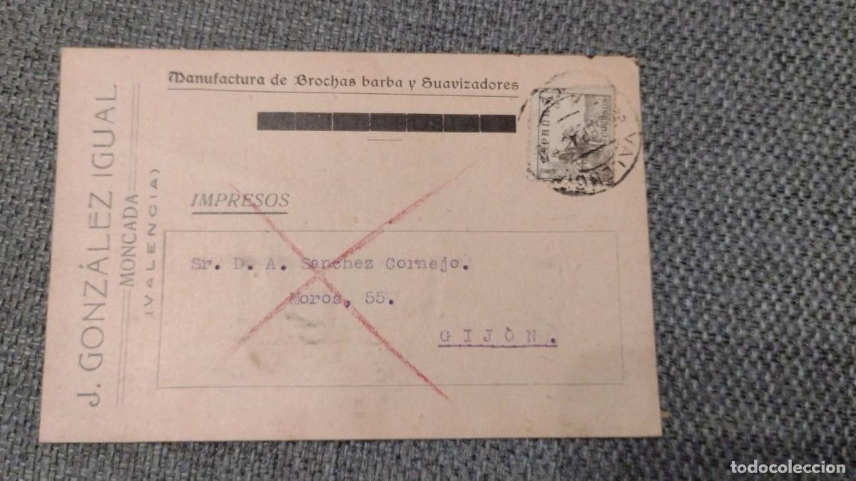 Sellos: Carta comercial J. González Igual. Moncada. 1943 Valencia