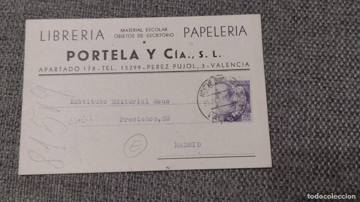 Sellos: Tarjeta comercial Librería Portela. Valencia firma